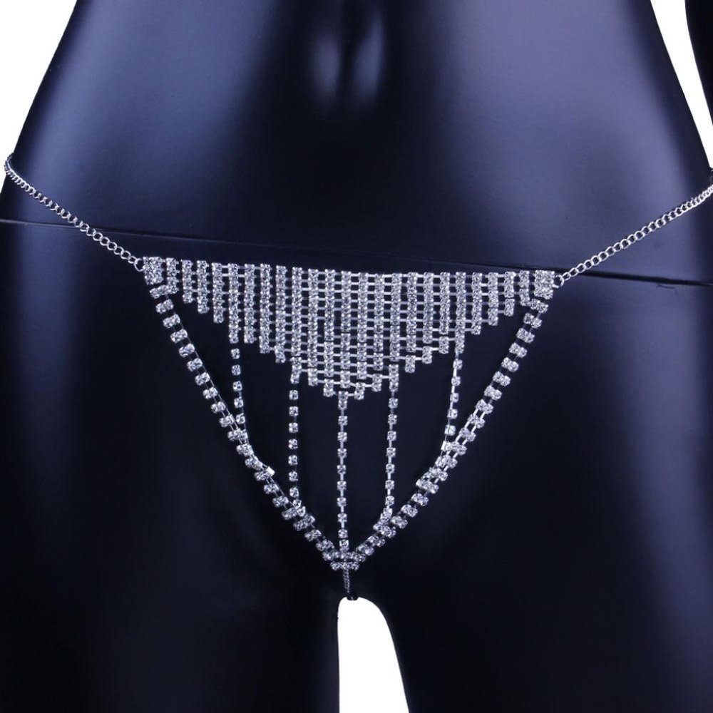 Rhinestone Chain Lingerie Women Bra Thong Set Bikini Body Jewelry Underwear - Picture 4 of 8